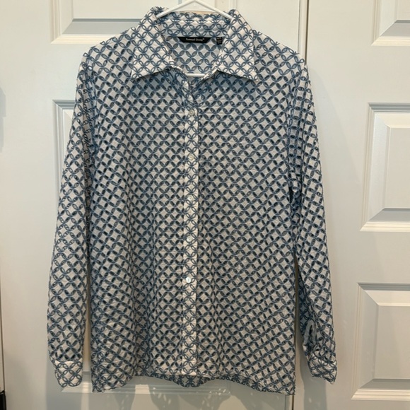 SAMUEL DONG Eyelet Cut Out Shirt Size Medium - Picture 1 of 12
